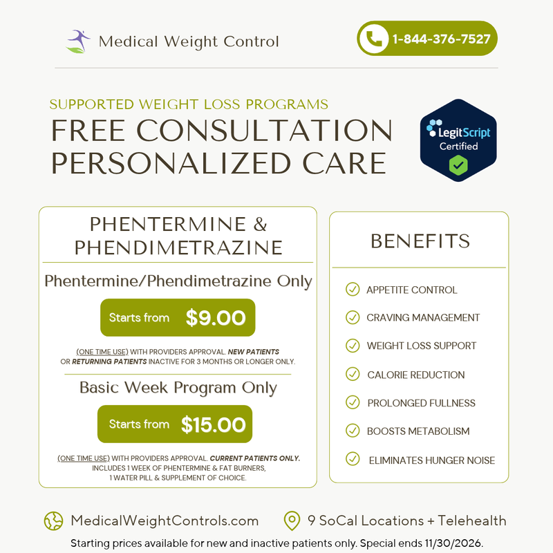 Appetite Suppressant Programs flyer: Appetite suppressant only from $9.00. Basic week program from $15.00. Ends November 30, 2026.